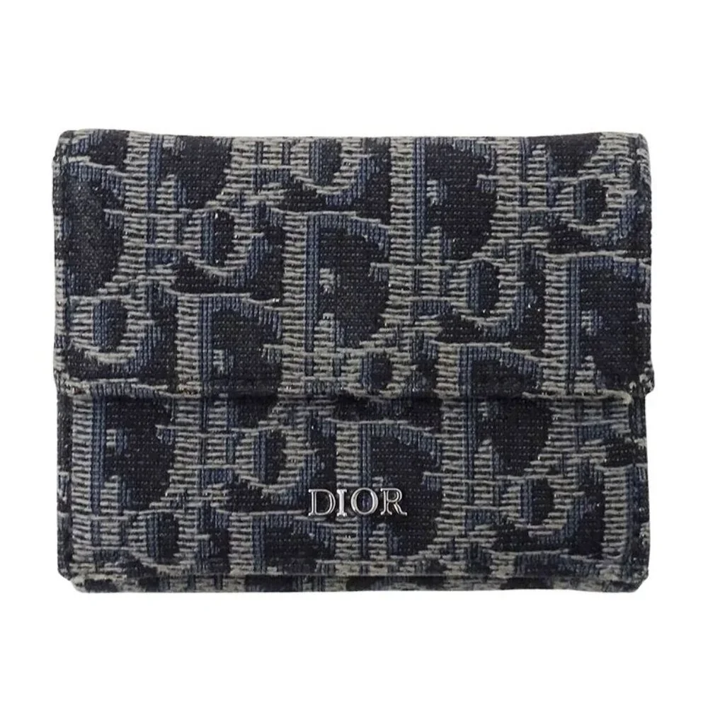 Dior Wallet Trifold Blue Jacquard Navy Mini
